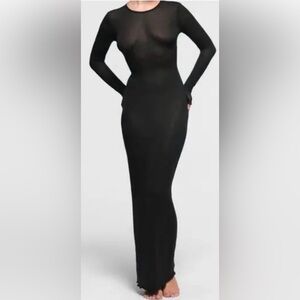 SKIMS Sheer Model Black Long Sleeve Dress